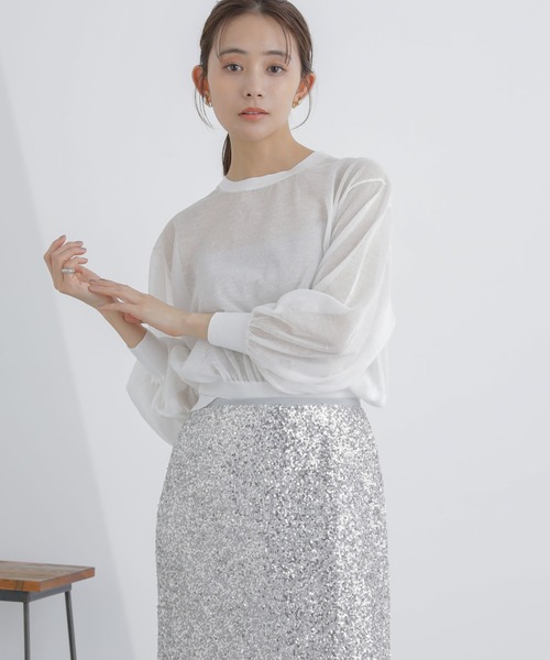 NANO universe(ナノユニバース)の「シアーボリュームプルオーバー(ニット/セーター・レディース・ホワイト/ブラック/ピンク・S/M)」の2枚目の写真