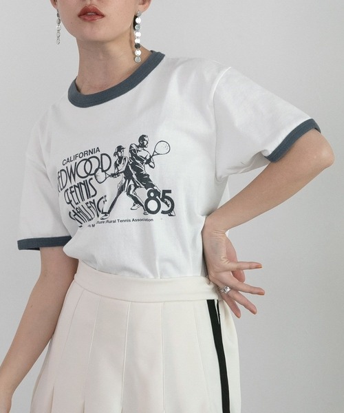 GOOD ROCK SPEED（グッドロックスピード）の「GOOD ROCK SPEED/リンガーコンパクトTシャツ（Tシャツ/カットソー・レディース・ネイビー/グリーン・FREE）」の2枚目の写真