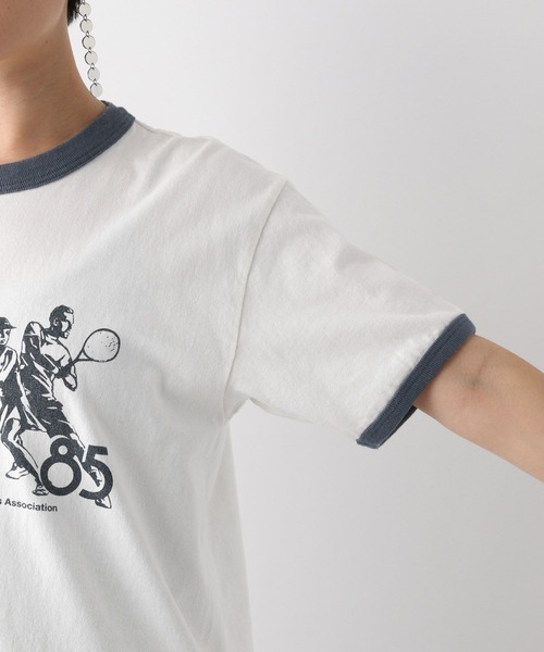 GOOD ROCK SPEED（グッドロックスピード）の「GOOD ROCK SPEED/リンガーコンパクトTシャツ（Tシャツ/カットソー・レディース・ネイビー/グリーン・FREE）」の3枚目の写真