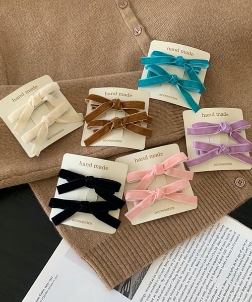 Nia（ニア）の「Nia(ニア)/【フレンチガーリーな雰囲気に】2set ベロアリボンヘアピン（ヘアピン・レディース・ブラック/グリーン/パープル/ブラウン/ピンク/アイボリー・FREE）」の15枚目の写真