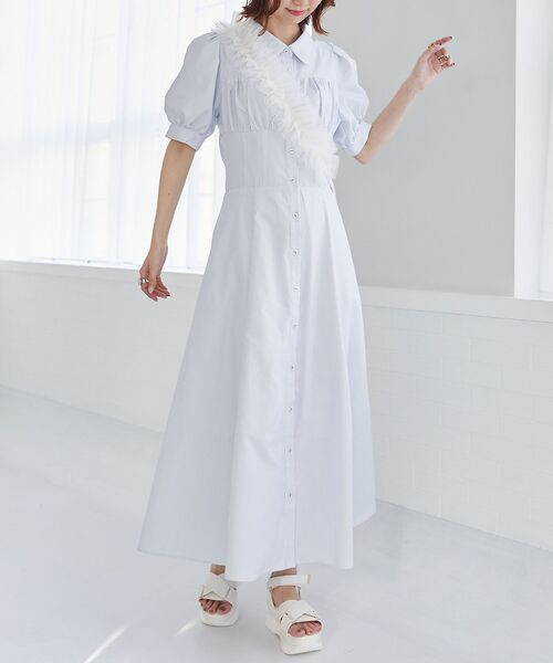 MAJESTIC LEGON（マジェスティックレゴン）の「チュールフリルショルダー（ベルト・レディース・ブラック/アイボリー/グレイッシュベージュ・FREE）」の4枚目の写真