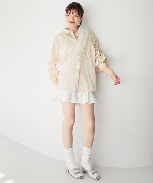 MAJESTIC LEGON（マジェスティックレゴン）の「チュールフリルショルダー（ベルト・レディース・ブラック/アイボリー/グレイッシュベージュ・FREE）」の6枚目の写真