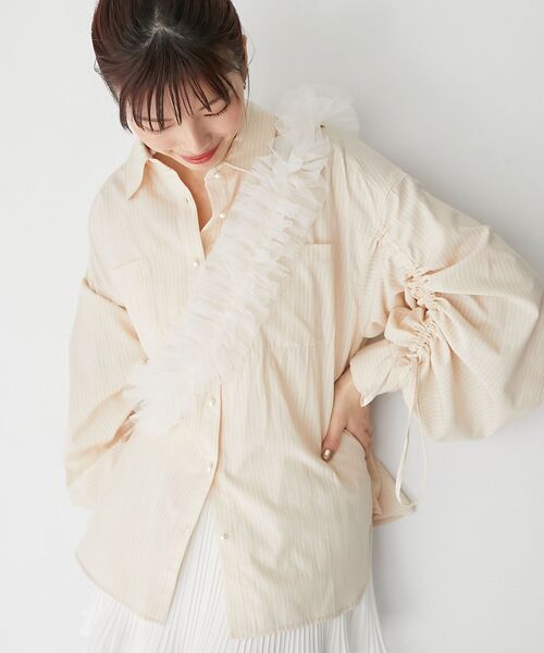 MAJESTIC LEGON（マジェスティックレゴン）の「チュールフリルショルダー（ベルト・レディース・ブラック/アイボリー/グレイッシュベージュ・FREE）」の8枚目の写真