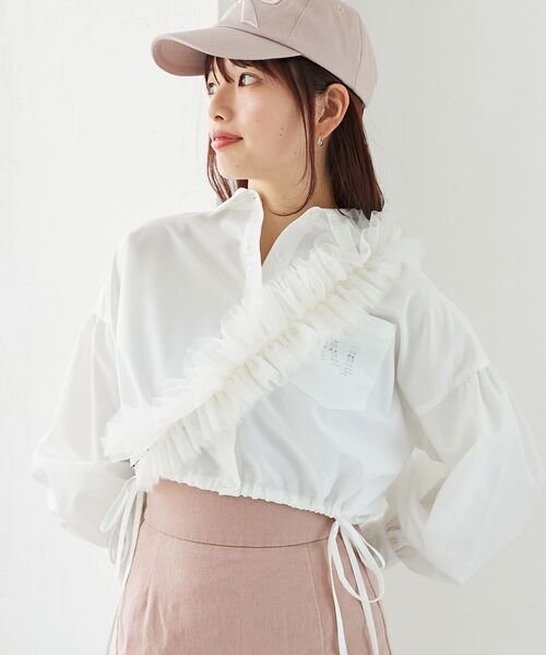 MAJESTIC LEGON（マジェスティックレゴン）の「チュールフリルショルダー（ベルト・レディース・ブラック/アイボリー/グレイッシュベージュ・FREE）」の11枚目の写真