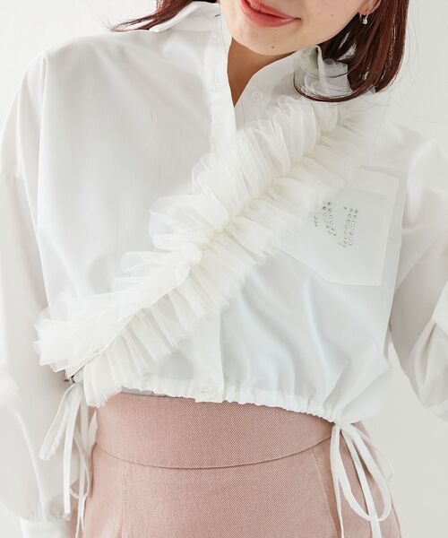 MAJESTIC LEGON（マジェスティックレゴン）の「チュールフリルショルダー（ベルト・レディース・ブラック/アイボリー/グレイッシュベージュ・FREE）」の12枚目の写真