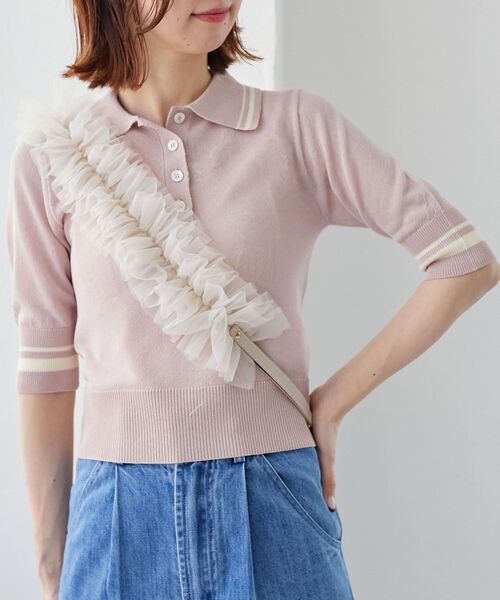 MAJESTIC LEGON（マジェスティックレゴン）の「チュールフリルショルダー（ベルト・レディース・ブラック/アイボリー/グレイッシュベージュ・FREE）」の18枚目の写真