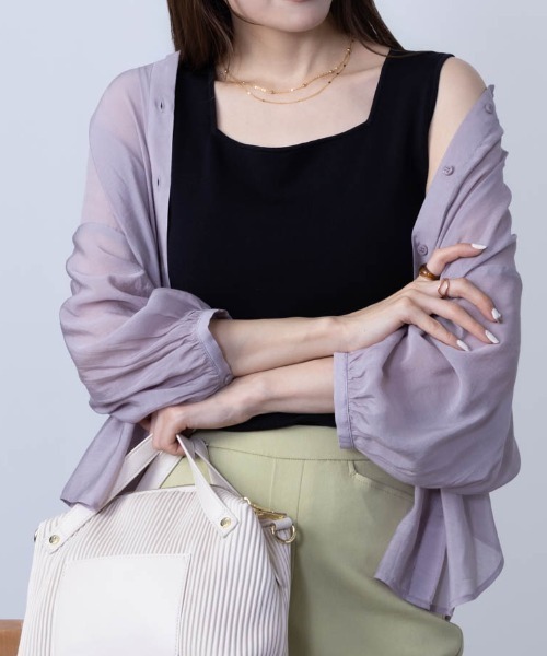 HusHusH(ハッシュアッシュ)の「HusHusH ハッシュアッシュ スクエアニットタンクトップ(タンクトップ・レディース・ライトグレー系/ブラック・L/M/S)」の5枚目の写真