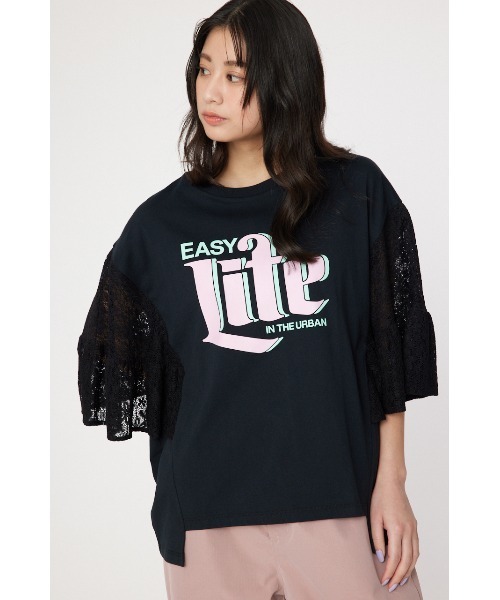 RODEO CROWNS WIDE BOWL（ロデオクラウンズワイドボウル）の「ドッキングレースラッフルTシャツ（Tシャツ/カットソー・レディース・オフホワイト/ブラック/グレー×ホワイト・FREE）」の3枚目の写真