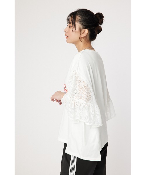 RODEO CROWNS WIDE BOWL（ロデオクラウンズワイドボウル）の「ドッキングレースラッフルTシャツ（Tシャツ/カットソー・レディース・オフホワイト/ブラック/グレー×ホワイト・FREE）」の10枚目の写真