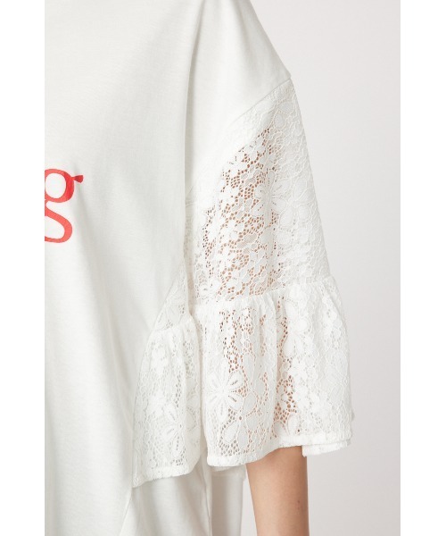 RODEO CROWNS WIDE BOWL（ロデオクラウンズワイドボウル）の「ドッキングレースラッフルTシャツ（Tシャツ/カットソー・レディース・オフホワイト/ブラック/グレー×ホワイト・FREE）」の6枚目の写真