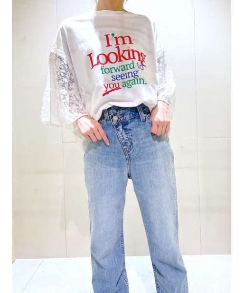 RODEO CROWNS WIDE BOWL（ロデオクラウンズワイドボウル）の「ドッキングレースラッフルTシャツ（Tシャツ/カットソー・レディース・オフホワイト/ブラック/グレー×ホワイト・FREE）」の19枚目の写真