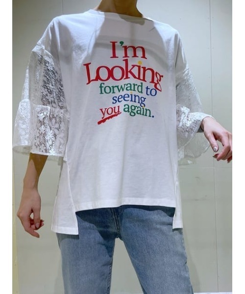 RODEO CROWNS WIDE BOWL（ロデオクラウンズワイドボウル）の「ドッキングレースラッフルTシャツ（Tシャツ/カットソー・レディース・オフホワイト/ブラック/グレー×ホワイト・FREE）」の18枚目の写真