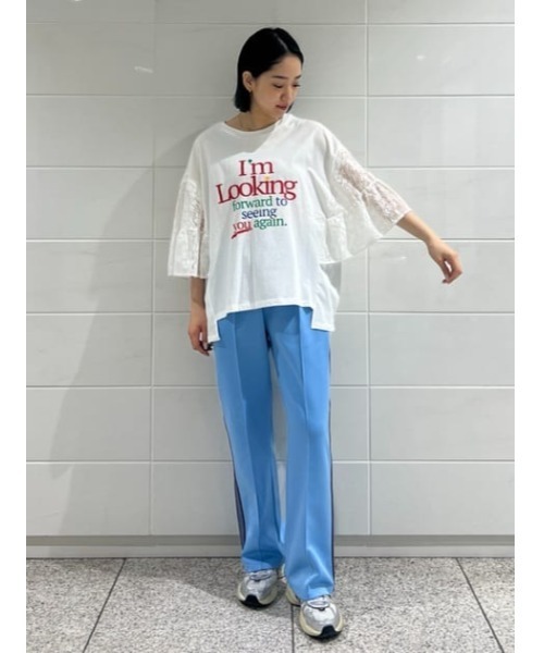 RODEO CROWNS WIDE BOWL（ロデオクラウンズワイドボウル）の「ドッキングレースラッフルTシャツ（Tシャツ/カットソー・レディース・オフホワイト/ブラック/グレー×ホワイト・FREE）」の21枚目の写真