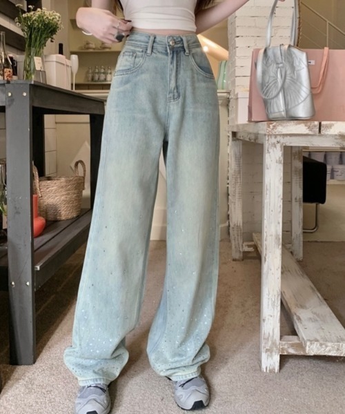 LADY LIKE(レディライク)の「ラインストーン付きハイウエストデニムパンツ(デニムパンツ・レディース・サックスブルー/ブルー・M/L/S)」の15枚目の写真