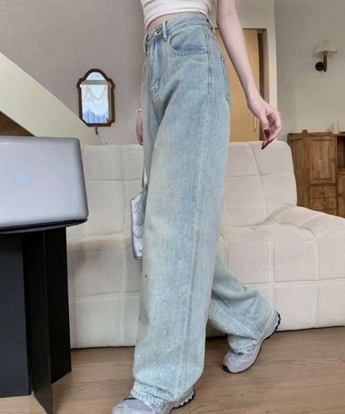 LADY LIKE(レディライク)の「ラインストーン付きハイウエストデニムパンツ(デニムパンツ・レディース・サックスブルー/ブルー・M/L/S)」の17枚目の写真