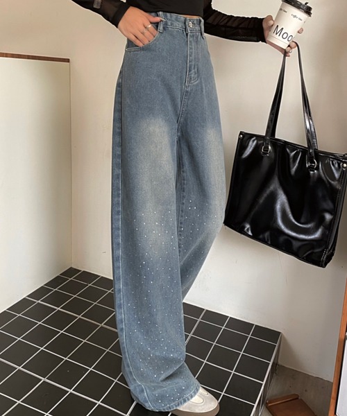 LADY LIKE(レディライク)の「ラインストーン付きハイウエストデニムパンツ(デニムパンツ・レディース・サックスブルー/ブルー・M/L/S)」の21枚目の写真