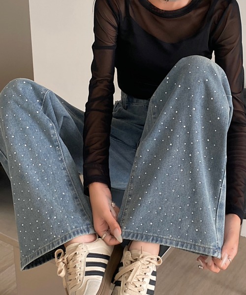 LADY LIKE(レディライク)の「ラインストーン付きハイウエストデニムパンツ(デニムパンツ・レディース・サックスブルー/ブルー・M/L/S)」の22枚目の写真