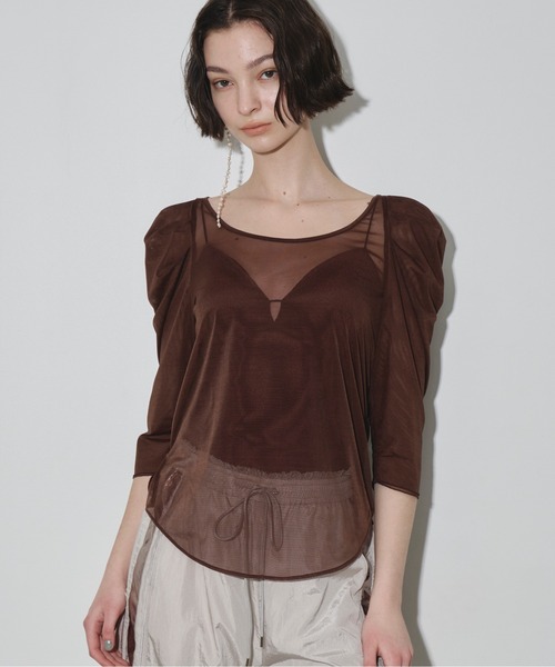 LA BELLE ETUDE(ラベルエチュード)の「6分袖タックパフスリーブチュールトップス(Tシャツ/カットソー・レディース・ブラウン/ブラック/グレー・FREE)」の2枚目の写真