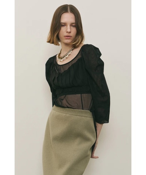 LA BELLE ETUDE(ラベルエチュード)の「6分袖タックパフスリーブチュールトップス(Tシャツ/カットソー・レディース・ブラウン/ブラック/グレー・FREE)」の1枚目の写真