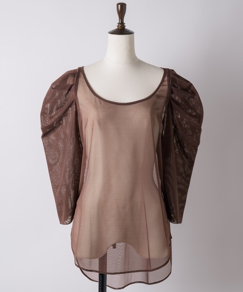 LA BELLE ETUDE(ラベルエチュード)の「6分袖タックパフスリーブチュールトップス(Tシャツ/カットソー・レディース・ブラウン/ブラック/グレー・FREE)」の18枚目の写真