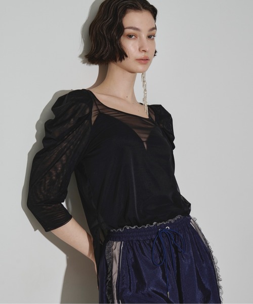 LA BELLE ETUDE(ラベルエチュード)の「6分袖タックパフスリーブチュールトップス(Tシャツ/カットソー・レディース・ブラウン/ブラック/グレー・FREE)」の5枚目の写真