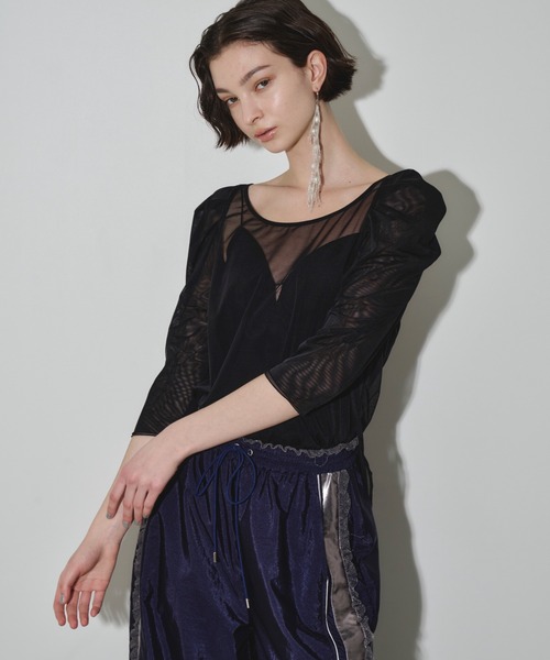 LA BELLE ETUDE(ラベルエチュード)の「6分袖タックパフスリーブチュールトップス(Tシャツ/カットソー・レディース・ブラウン/ブラック/グレー・FREE)」の6枚目の写真