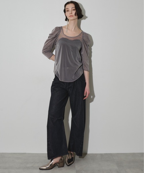 LA BELLE ETUDE(ラベルエチュード)の「6分袖タックパフスリーブチュールトップス(Tシャツ/カットソー・レディース・ブラウン/ブラック/グレー・FREE)」の8枚目の写真