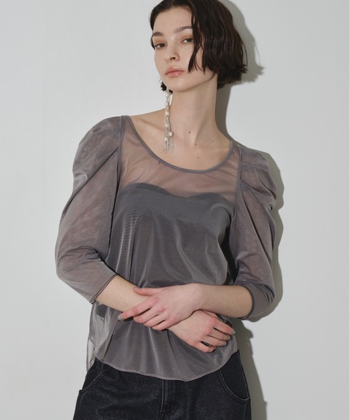 LA BELLE ETUDE(ラベルエチュード)の「6分袖タックパフスリーブチュールトップス(Tシャツ/カットソー・レディース・ブラウン/ブラック/グレー・FREE)」の9枚目の写真