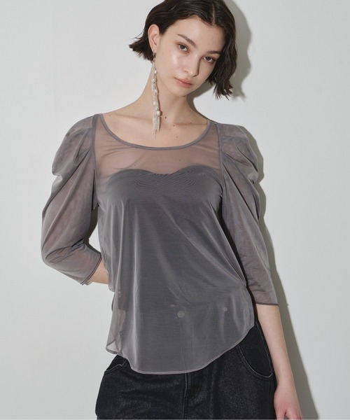 LA BELLE ETUDE(ラベルエチュード)の「6分袖タックパフスリーブチュールトップス(Tシャツ/カットソー・レディース・ブラウン/ブラック/グレー・FREE)」の10枚目の写真