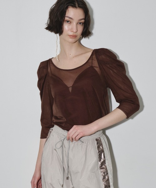 LA BELLE ETUDE(ラベルエチュード)の「6分袖タックパフスリーブチュールトップス(Tシャツ/カットソー・レディース・ブラウン/ブラック/グレー・FREE)」の13枚目の写真