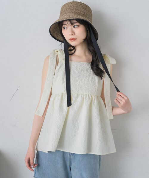 RETRO GIRL(レトロガール)の「肩リボンジャガードビスチェ(キャミソール・レディース・ブラック/ナチュラル/ベージュ・FREE)」の16枚目の写真