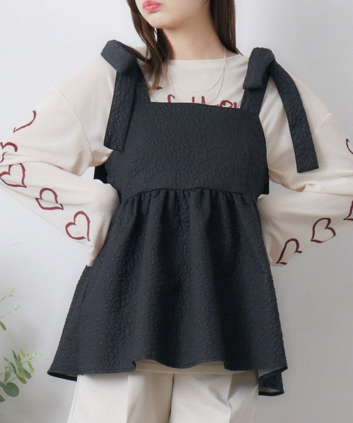 RETRO GIRL(レトロガール)の「肩リボンジャガードビスチェ(キャミソール・レディース・ブラック/ナチュラル/ベージュ・FREE)」の8枚目の写真