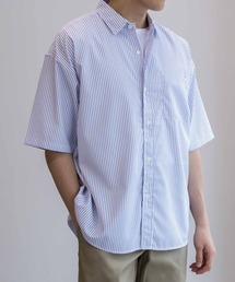レギュラーカラー オーバーサイズ ストライプ S/Sシャツ