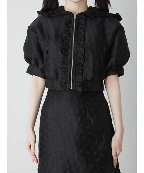 Ank Rouge（アンクルージュ）の「ジャガードフードブルゾン（ブルゾン・レディース・ホワイト/ブラック・M）」の9枚目の写真