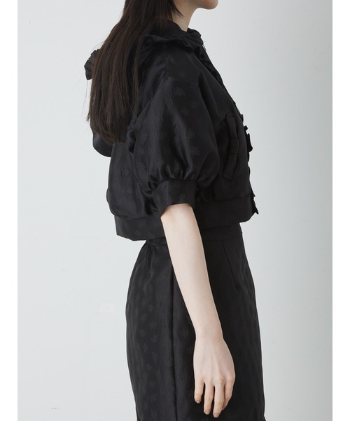 Ank Rouge（アンクルージュ）の「ジャガードフードブルゾン（ブルゾン・レディース・ホワイト/ブラック・M）」の6枚目の写真