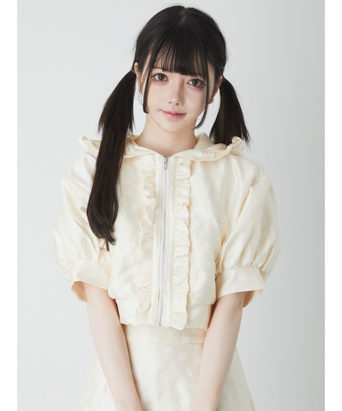 Ank Rouge（アンクルージュ）の「ジャガードフードブルゾン（ブルゾン・レディース・ホワイト/ブラック・M）」の11枚目の写真