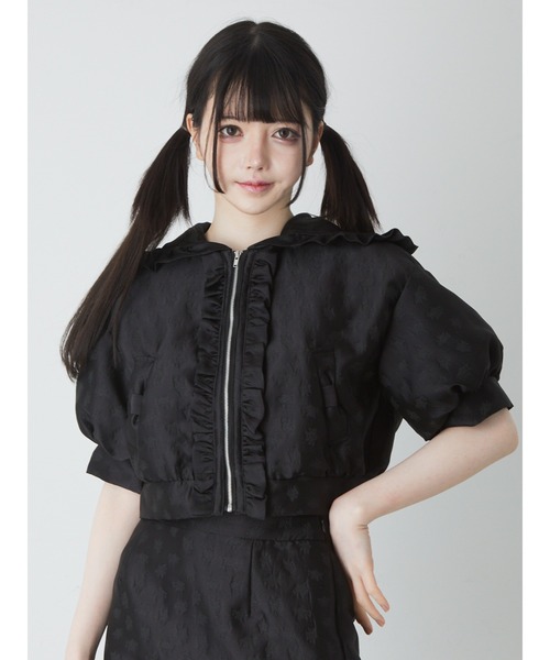 Ank Rouge（アンクルージュ）の「ジャガードフードブルゾン（ブルゾン・レディース・ホワイト/ブラック・M）」の10枚目の写真