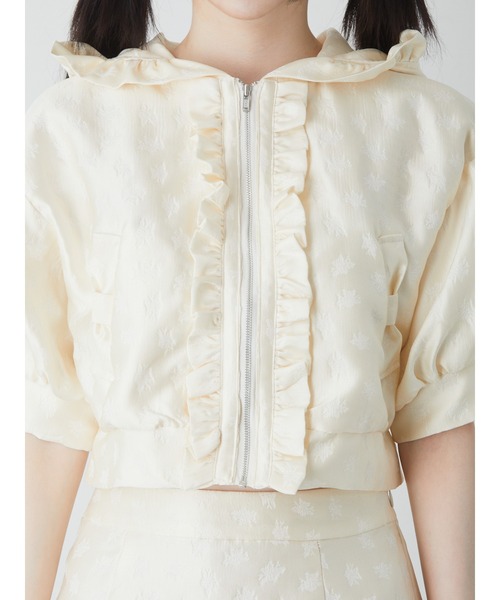 Ank Rouge（アンクルージュ）の「ジャガードフードブルゾン（ブルゾン・レディース・ホワイト/ブラック・M）」の3枚目の写真