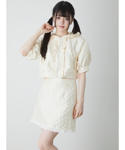 Ank Rouge（アンクルージュ）の「ジャガードフードブルゾン（ブルゾン・レディース・ホワイト/ブラック・M）」の12枚目の写真