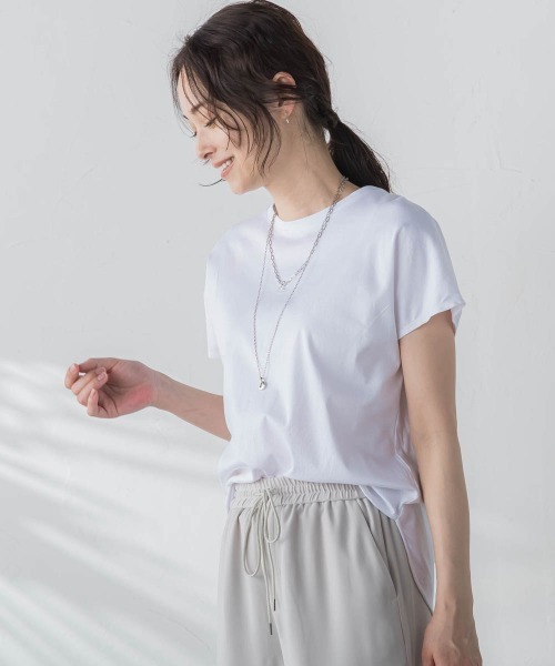 LAUTREAMONT(ロートレアモン)の「【WEB限定】【3サイズ】スムースコットンラウンドヘムカットソー≪洗える/接触冷感≫(Tシャツ/カットソー・レディース・ホワイト/チャコールグレー/ブルー/ブラック/ベージュ/ライトブルー/ピンク・11号/7号/9号)」の8枚目の写真