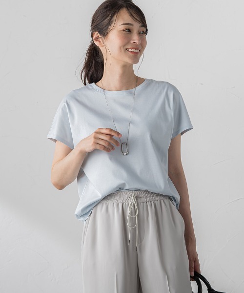 LAUTREAMONT(ロートレアモン)の「【WEB限定】【3サイズ】スムースコットンラウンドヘムカットソー≪洗える/接触冷感≫(Tシャツ/カットソー・レディース・ホワイト/チャコールグレー/ブルー/ブラック/ベージュ/ライトブルー/ピンク・11号/7号/9号)」の14枚目の写真