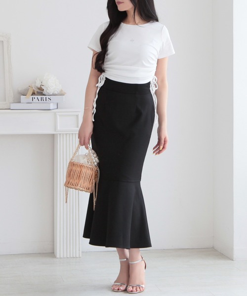 Julia Boutique(ジュリアブティック)の「ラインストーンロゴドロストギャザートップス/24093(Tシャツ/カットソー・レディース・ブラック/ホワイト・ONE)」の16枚目の写真