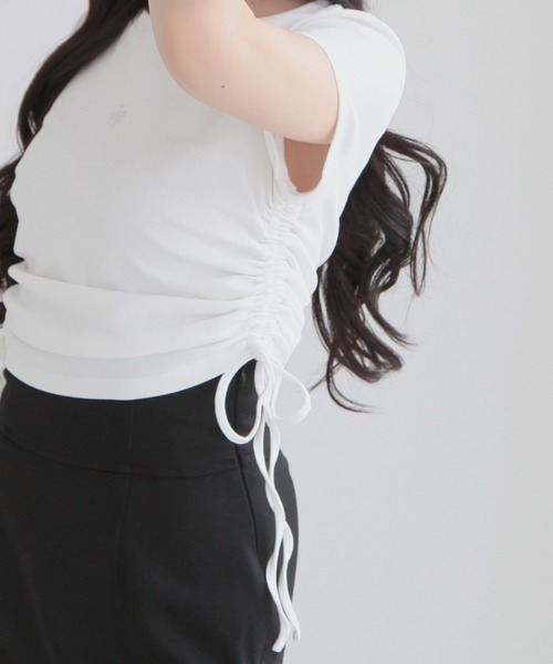 Julia Boutique(ジュリアブティック)の「ラインストーンロゴドロストギャザートップス/24093(Tシャツ/カットソー・レディース・ブラック/ホワイト・ONE)」の18枚目の写真
