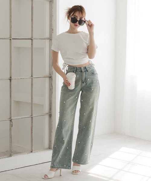 Julia Boutique(ジュリアブティック)の「ラインストーンロゴドロストギャザートップス/24093(Tシャツ/カットソー・レディース・ブラック/ホワイト・ONE)」の20枚目の写真
