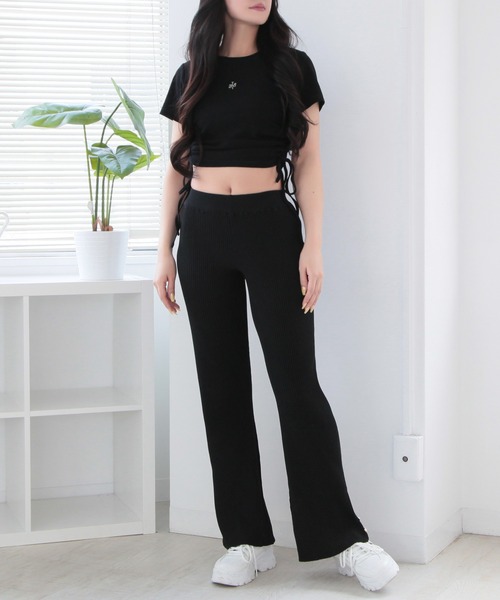 Julia Boutique(ジュリアブティック)の「ラインストーンロゴドロストギャザートップス/24093(Tシャツ/カットソー・レディース・ブラック/ホワイト・ONE)」の11枚目の写真