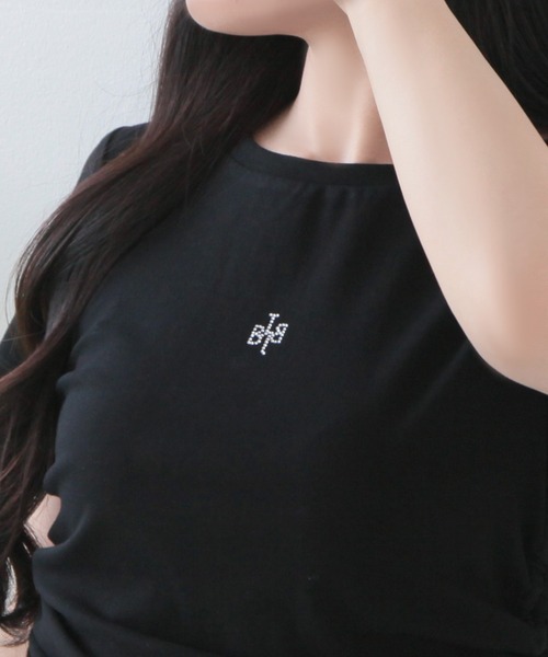 Julia Boutique(ジュリアブティック)の「ラインストーンロゴドロストギャザートップス/24093(Tシャツ/カットソー・レディース・ブラック/ホワイト・ONE)」の13枚目の写真