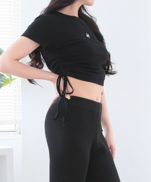 Julia Boutique(ジュリアブティック)の「ラインストーンロゴドロストギャザートップス/24093(Tシャツ/カットソー・レディース・ブラック/ホワイト・ONE)」の15枚目の写真
