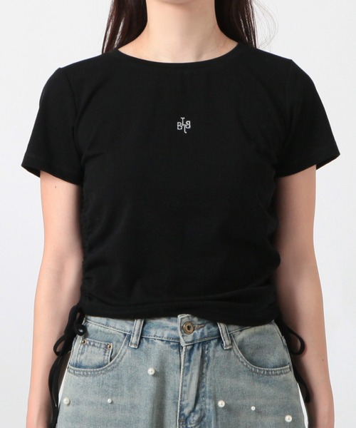 ラインストーンロゴドロストギャザートップス/24093（Tシャツ
