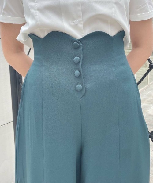 an another angelus（アンアナザーアンジェラス）の「ハイウエストスカラップワイドパンツ/ananotherangelus（その他パンツ・レディース・ブルーグリーン/ブラック・1/2）」の4枚目の写真