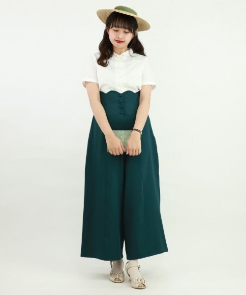 an another angelus（アンアナザーアンジェラス）の「ハイウエストスカラップワイドパンツ/ananotherangelus（その他パンツ・レディース・ブルーグリーン/ブラック・1/2）」の6枚目の写真
